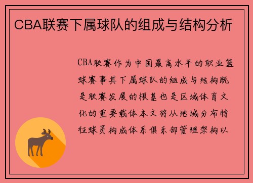 CBA联赛下属球队的组成与结构分析