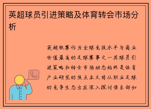 英超球员引进策略及体育转会市场分析